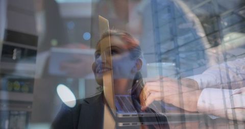 Blended Concepts: Businesswoman and Businessman in Digital Warehouse