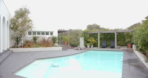 modern backyard pool with sculpted landscaping and stucco wall - Download Free Stock Images Pikwizard.com