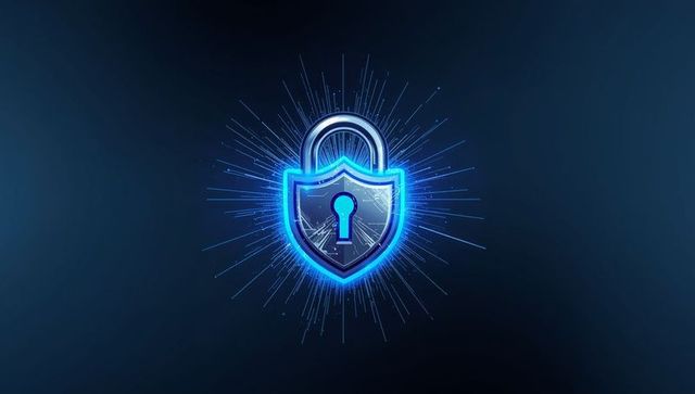 Glowing Shield Padlock Representing Cybersecurity on Dark Background