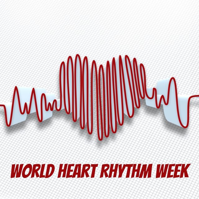 Digital composite image of world heart rhythm week text with red pulse trace making heart shape. vector, healthcare and awareness concept.