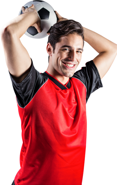 Smiling Male Athlete Holding Soccer Ball over Head on Transparent Background - Download Free Stock Videos Pikwizard.com