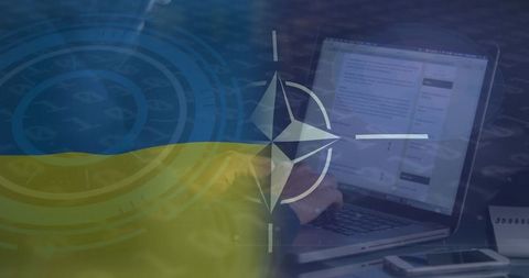 Cybersecurity Conflict Overlaid with NATO and Ukraine Flags - Download Free Stock Images Pikwizard.com