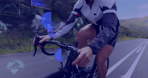 Competitive Cyclist with Futuristic Data Overlay on Open Road