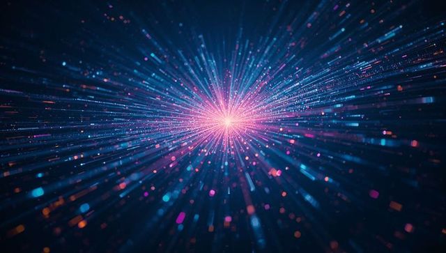 Vibrant digital burst with illuminated particles