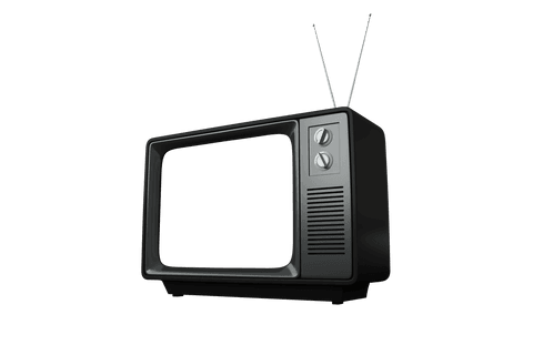 Vintage black tv set with knobs transparent background