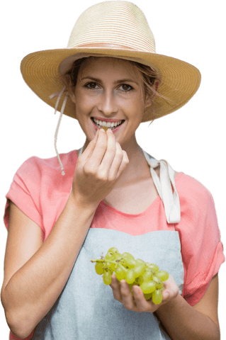smiling woman in hat eating grapes on transparent background - Download Free Stock Videos Pikwizard.com