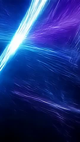 Vertical neon tunnel with rising purple beam driving cyan streaks in dynamic loop