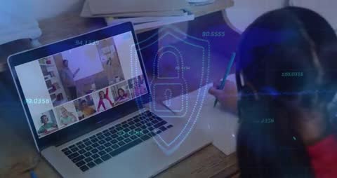 Child Engaged in Online Class with Cybersecurity Concepts