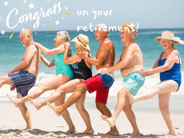 Happy Seniors Celebrating Retirement on Beach - Download Free Stock Templates Pikwizard.com