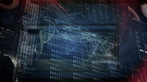 Futuristic Global Hologram with DNA Helix and Data Elements