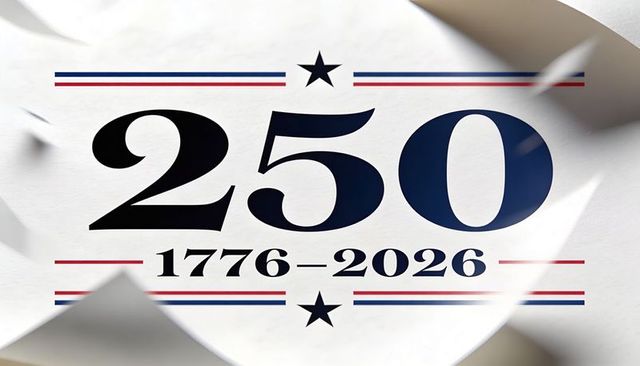 United states 250th anniversary 1776–2026 semiquincentennial emblem with stars and stripes
