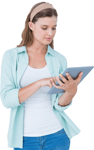 young woman with tablet wearing casual fashion, transparent background - Download Free Stock Videos Pikwizard.com