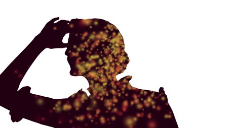 Silhouette of Woman Composed of Glowing Animated Particles