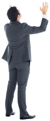 Transparent businessman reaching up in suit back view