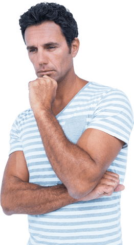 pensive man in striped shirt; transparent background thoughtful expression - Download Free Stock Videos Pikwizard.com