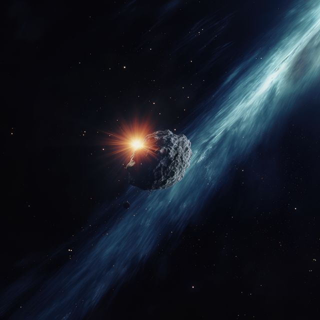 Asteroid Orbiting in Deep Space with Explosive Impact - Download Free Stock Images Pikwizard.com