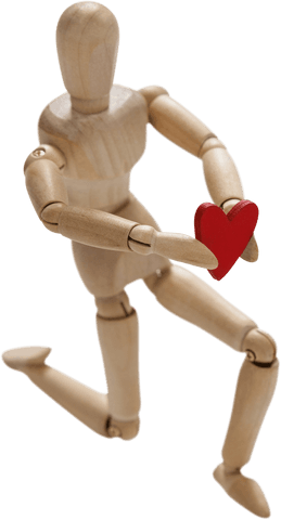 Wooden Figurine Kneeling Holding Heart, Symbol of Love and Affection