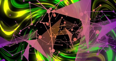 Futuristic Pink and Purple Geometric Network in Neon Swirls