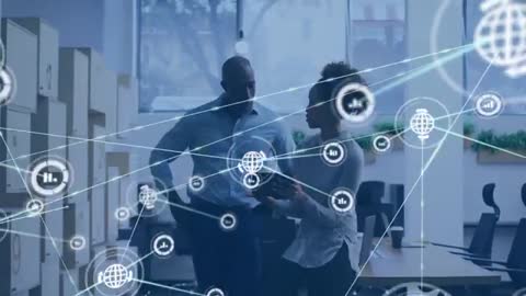 Business Professionals Collaborating with Digital Network Interface