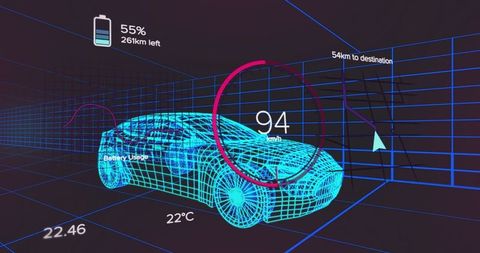 Futuristic digital navigation in virtual grid space car display