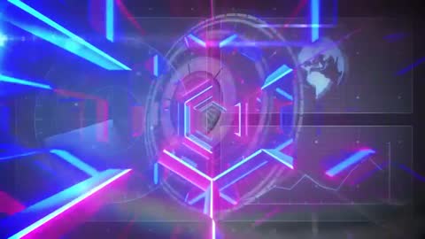 Futuristic Neon Hexagonal Tunnel in Digital Interface