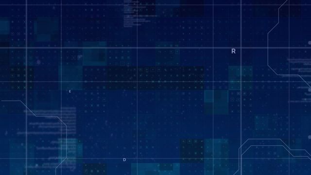 Blue digital grid with interconnected data lines suggesting global communication and high-tech systems. Ideal for use in presentations related to technology advances, cybersecurity topics, or IT innovation materials representing future-driven frameworks and digital ecosystems.