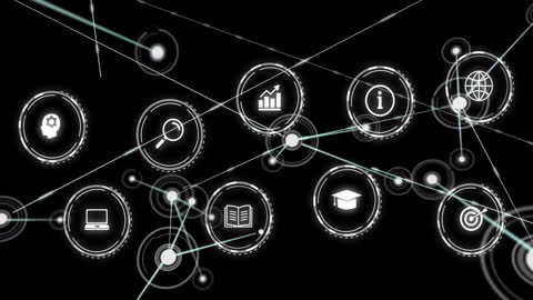 Digital Network Icons with Connectivity Animation