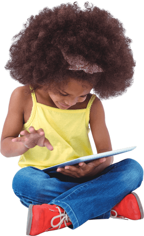 happy girl sitting with tablet on transparent background - Download Free Stock Videos Pikwizard.com