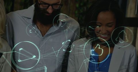 Two Colleagues Engaging with Interactive Digital Holograms