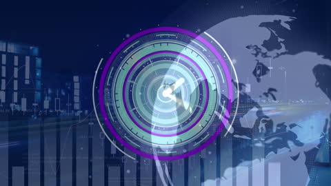 Abstract Digital Interface with Global and Hourglass Icons