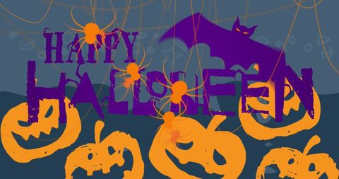 Happy Halloween with Spooky Bats and Glowing Pumpkins