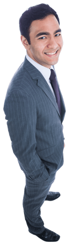 Confident Businessman in Gray Suit Transparent Interactions