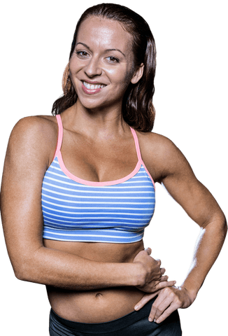 Smiling Fit Woman Posing, Rigorous Training in Focus