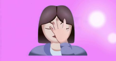 Female facepalming showing frustration on pink gradient with soft bokeh lights