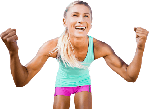 Triumphant Female Athlete Celebrating Victory on Transparent Background