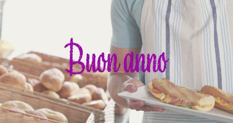 Baker Presenting Fresh Artisan Sandwiches from Bread Baskets