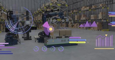 Navigating autonomous mobile robot carrying stacked boxes with ar analytics in warehouse