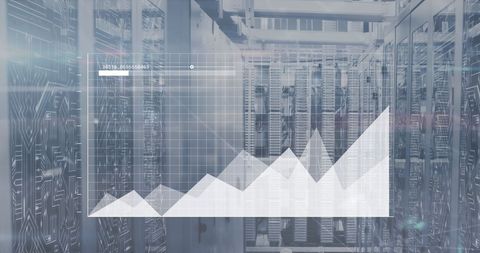 Chart overlay on data center servers signifying growth