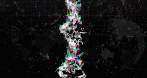 Spinning DNA Strand with Digital Network Background