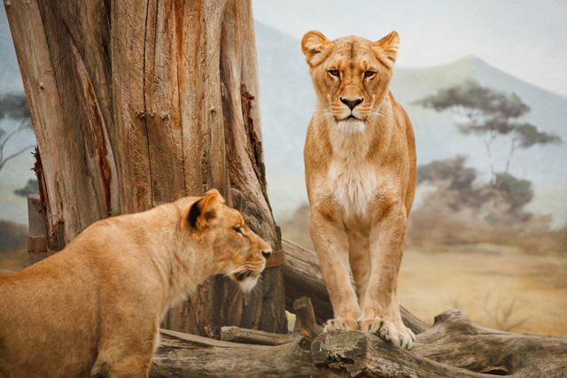 Shot of two lioness in the forest. Wildlife and nature concept