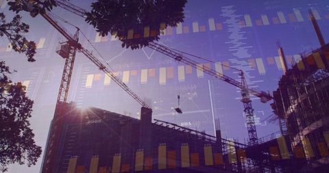 Digital Financial Graph Overlay on City Construction Scene - Download Free Stock Images Pikwizard.com