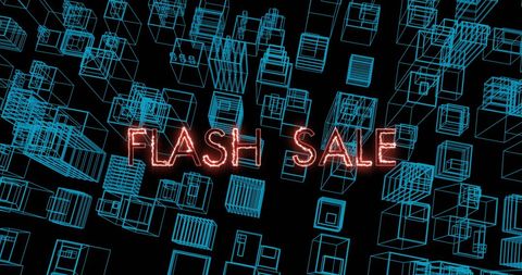 Flash Sale Text Illuminated Over Futuristic Digital Skyline