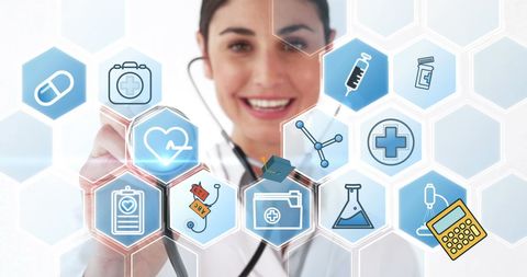 Caucasian Female Doctor Touching Digital Medical Interface - Download Free Stock Images Pikwizard.com