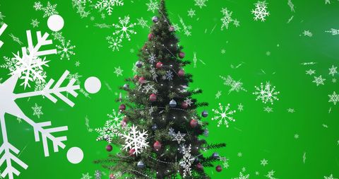 Christmas Tree with Snowflakes and Green Background