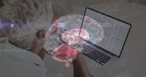 Futuristic brain projection over professional at work