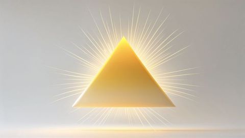 Golden triangular prism emitting radiant light in god-like minimalist setting