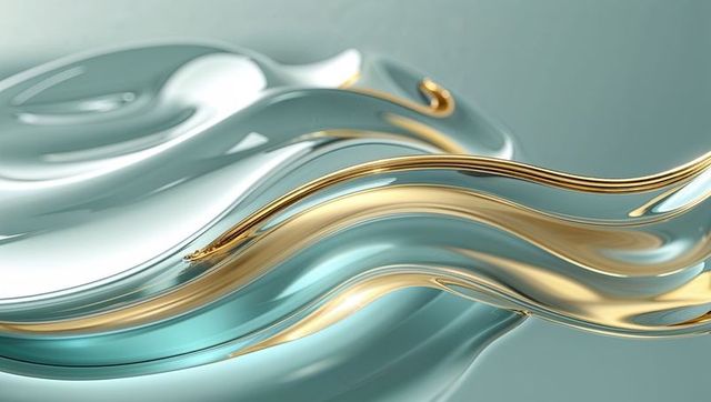Abstract metallic fluid waves in glossy teal gold