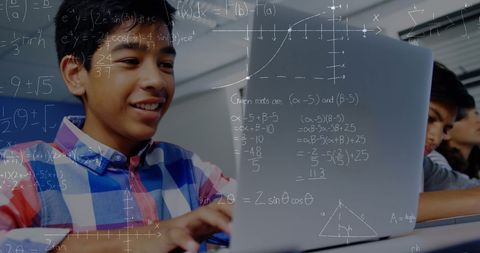 Smiling Students Solving Math Equations on Laptops - Download Free Stock Images Pikwizard.com
