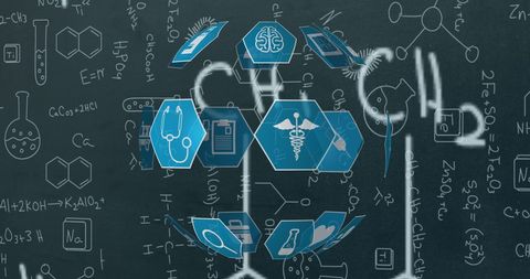 Digital medical network overlay on chemistry blackboard