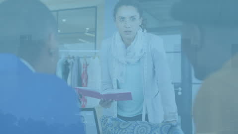 Digital Interface Overlays Diverse Business Team Collaborating